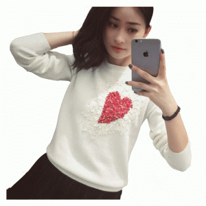 Дамы тяжелые блестки ручной работы аппликации в форме сердца вязаный свитер пуловер 2018