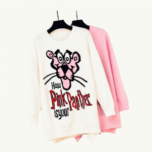 2019 последние свитера дизайн розовая пантера жаккардовые дамы вязать свитер платье