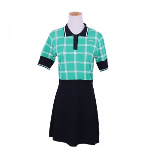Индивидуальный дизайн с коротким рукавом поло воротник контрастные цвета пледы офис дамы вязать свитер платье